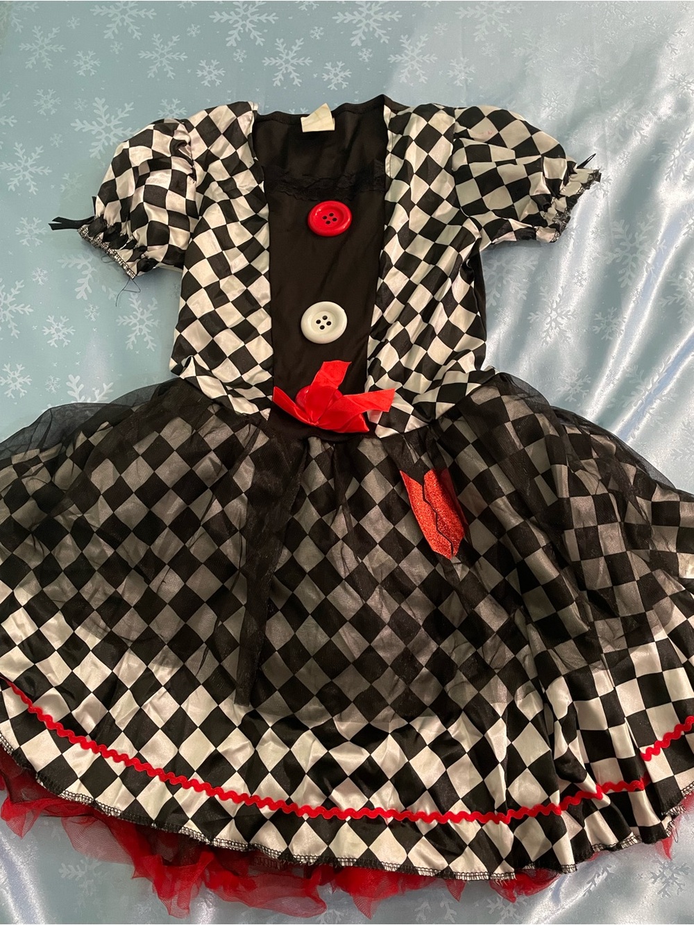 Black & White Harlequin Kids Costume with Red Accents XLarge 14/16 youth.